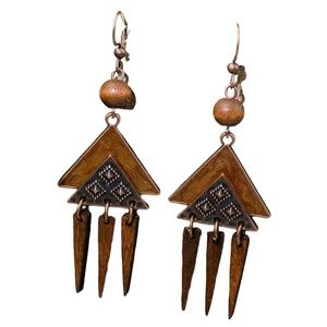 Brown Copper Geometric Drop Earrings